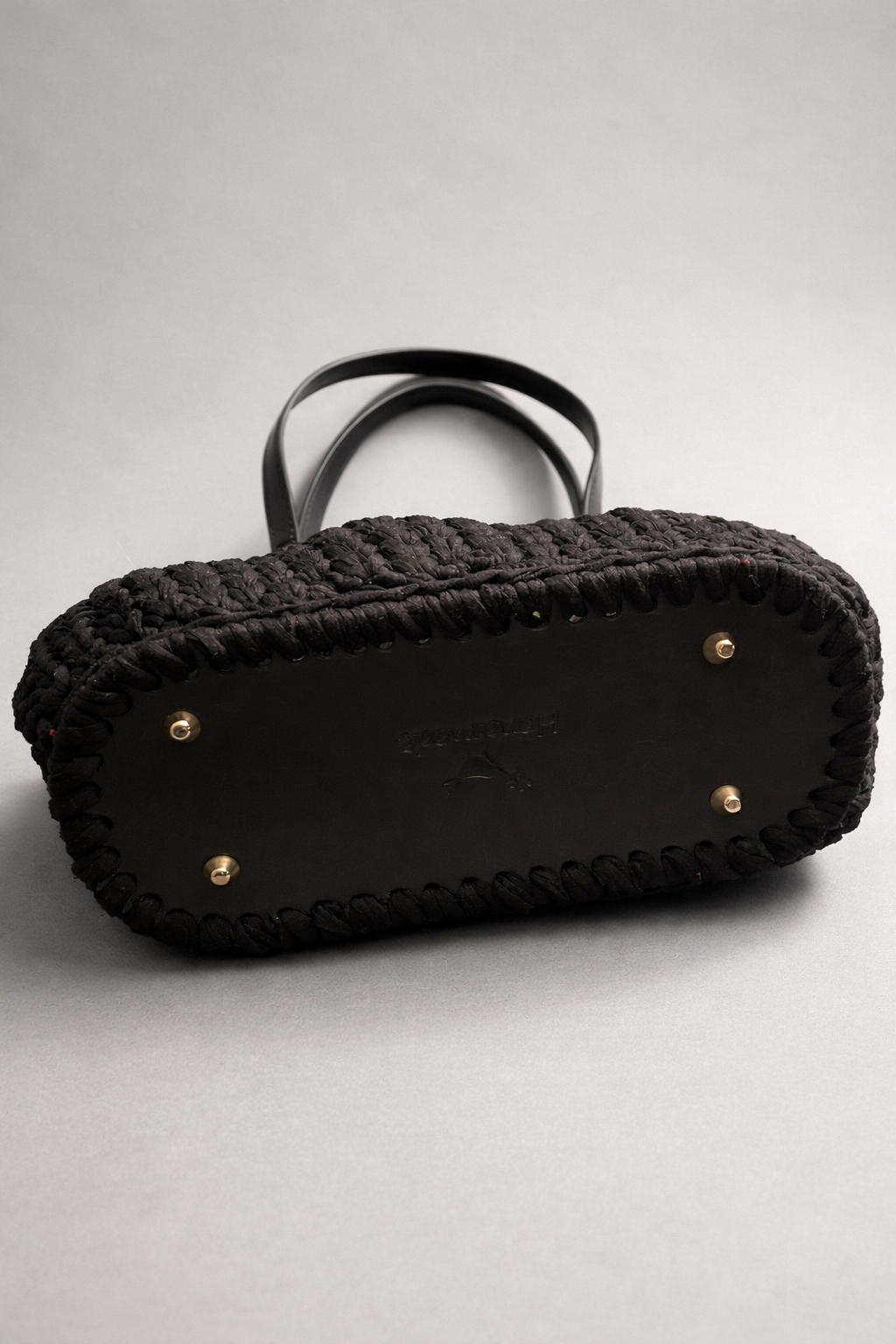 Artisan Black Crochet Tote Bag | Handcrafted with Leather Handles