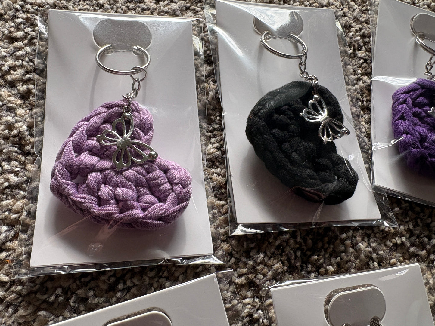 Crochet Heart Keychain with Butterfly Charm | Handmade Chunky Yarn Keyring | Cute Gift Idea | Knots and Loops
