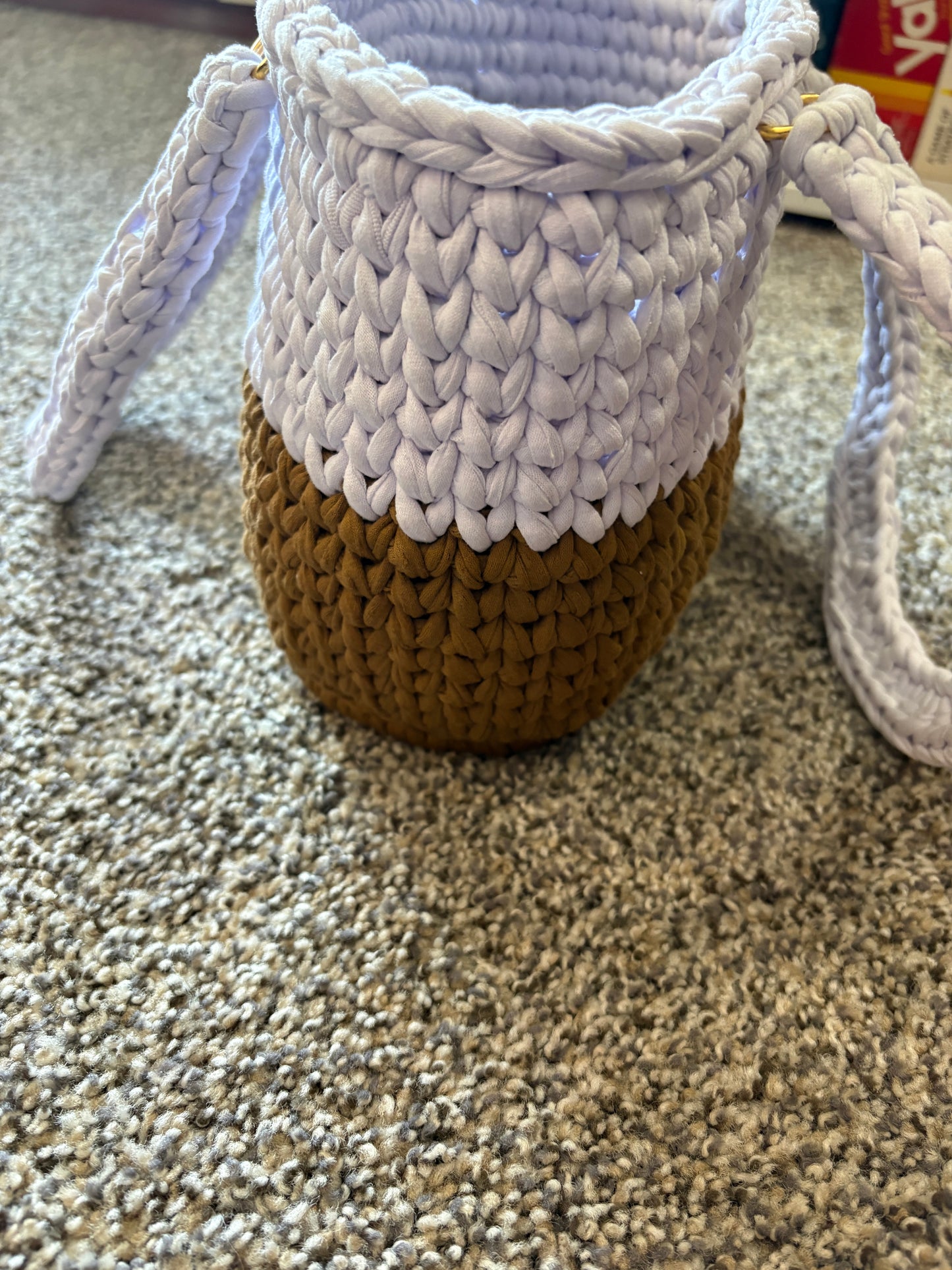 Handmade Crochet Tote Bag, Two Tone Neutral Purse, Chunky Yarn Shoulder Bag, Boho Everyday Handbag, Gift for Her