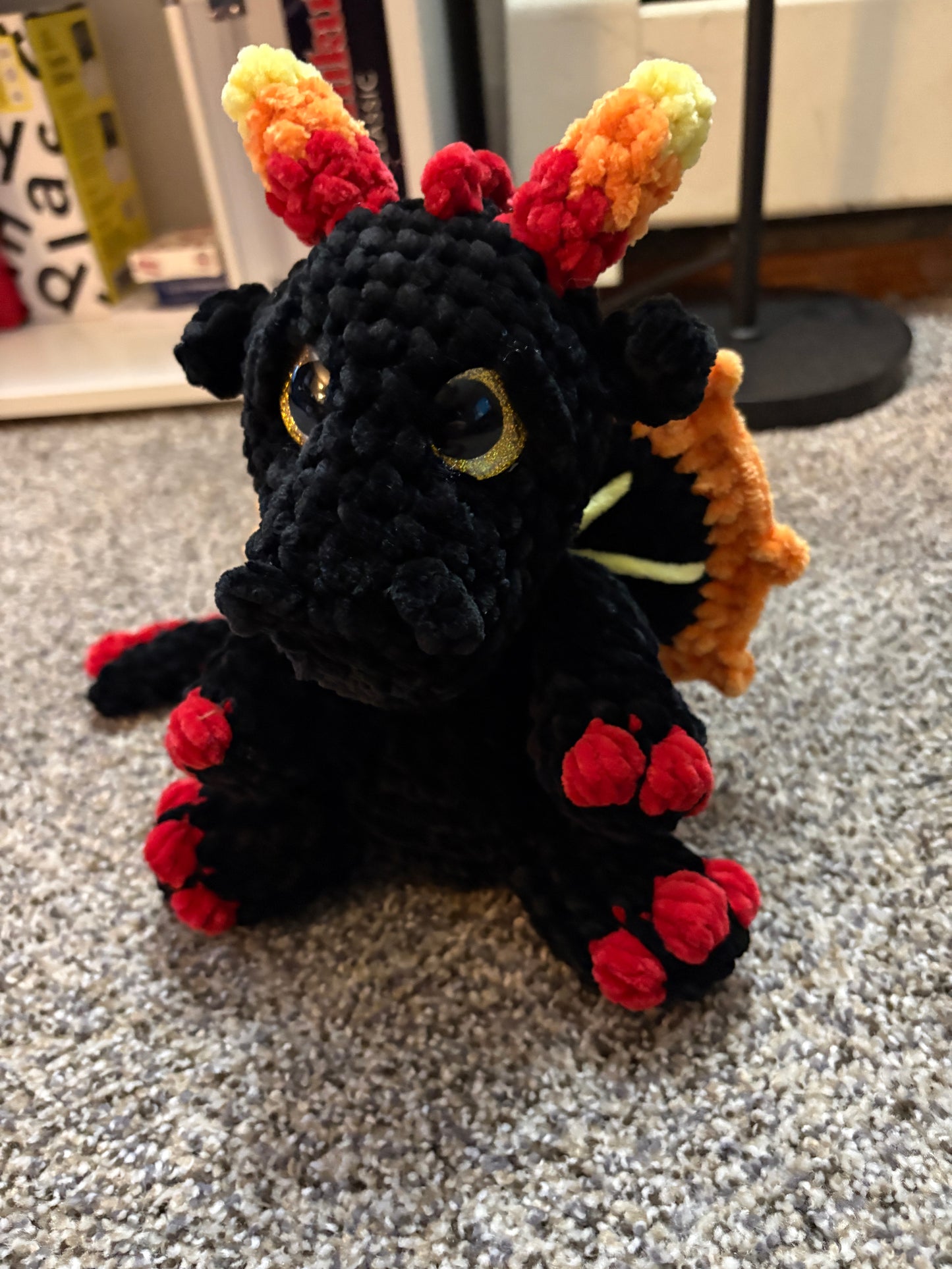 Handmade Fire Dragon Plush – Crochet Dragon Stuffed Animal – Fantasy Amigurumi Gift