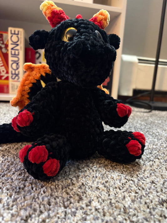 Handmade Fire Dragon Plush – Crochet Dragon Stuffed Animal – Fantasy Amigurumi Gift