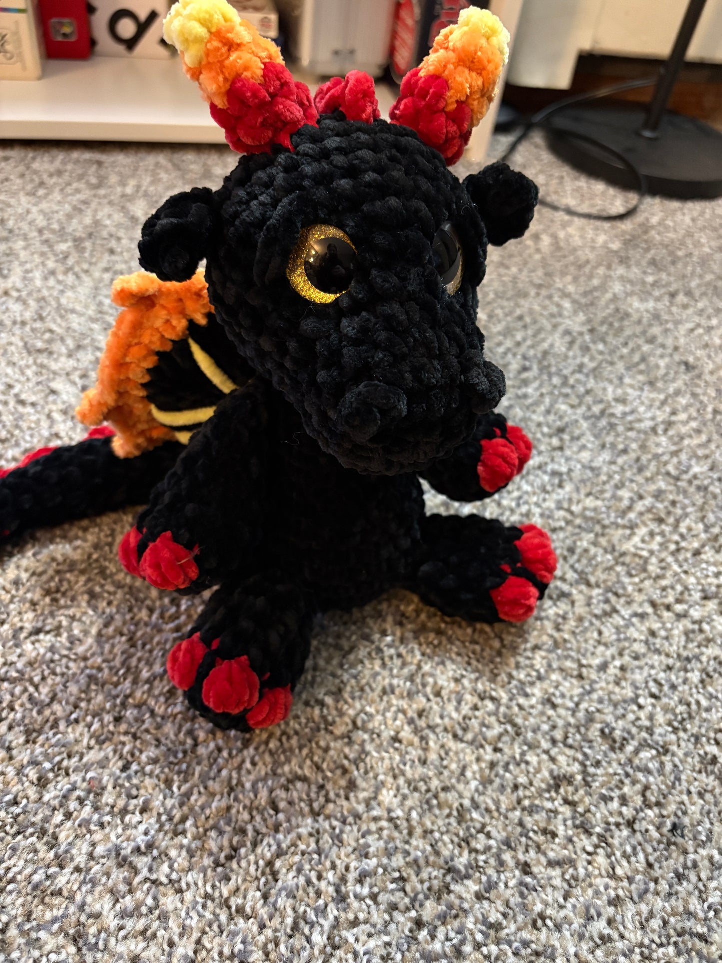 Handmade Fire Dragon Plush – Crochet Dragon Stuffed Animal – Fantasy Amigurumi Gift